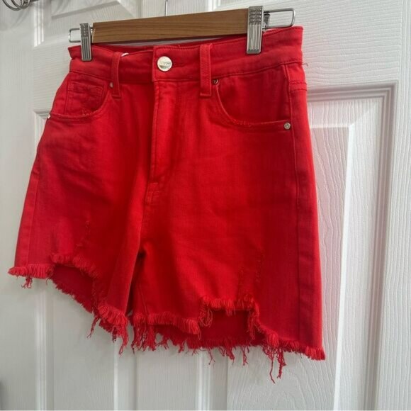 Risen Jeans Fiesta Red Denim Frayed Shorts size small NWT - Picture 2 of 9